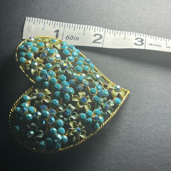 Noblesse Signed Floral Heart Clip / Brooch LARGE - Picture 5 of 6